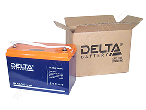 Открытая коробка и аккумулятор Delta GX 12-100 рядом